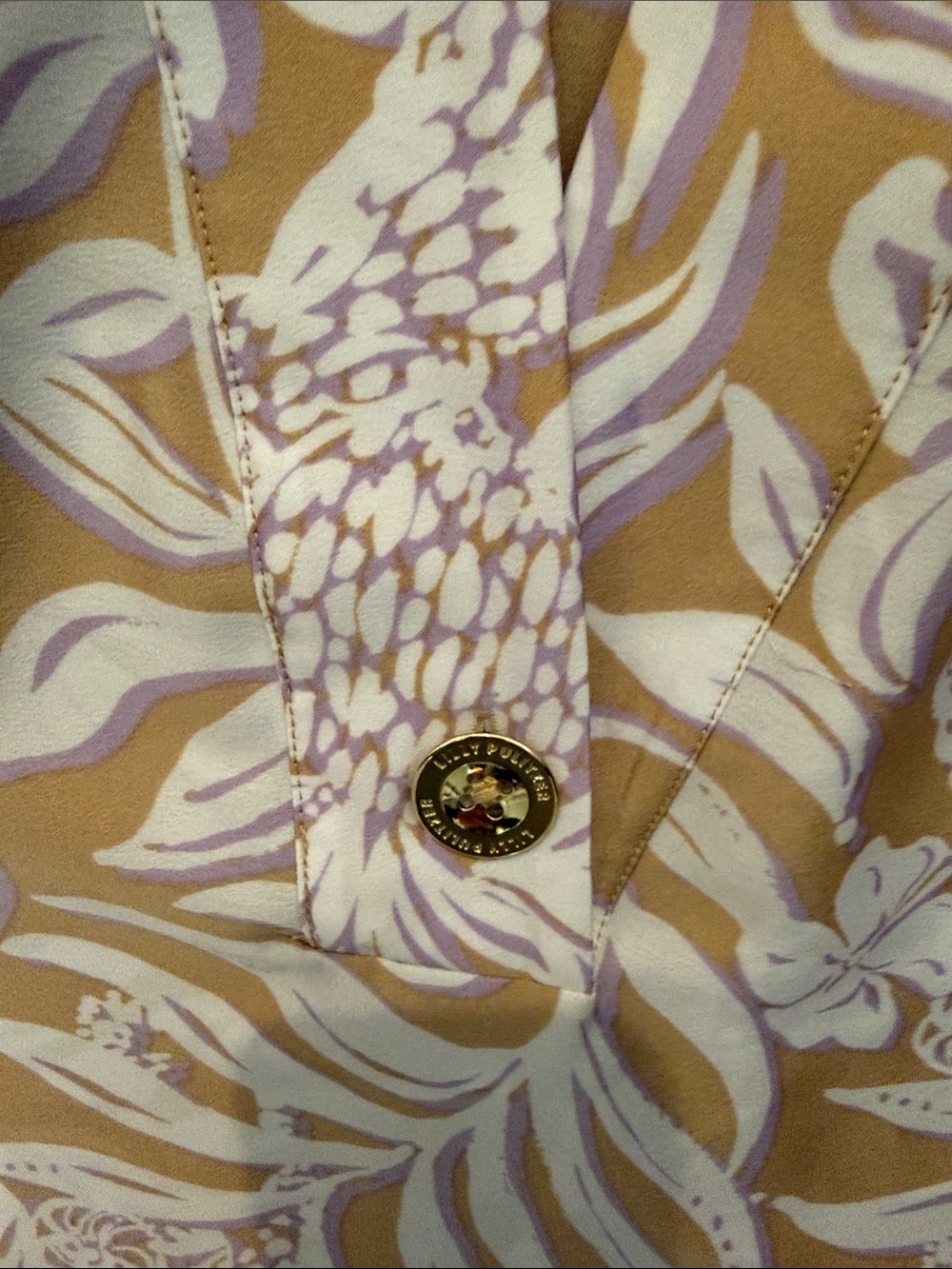 Lilly Pulitzer Tan and Lavender Floral Button-Front Top - Picture 3 of 8